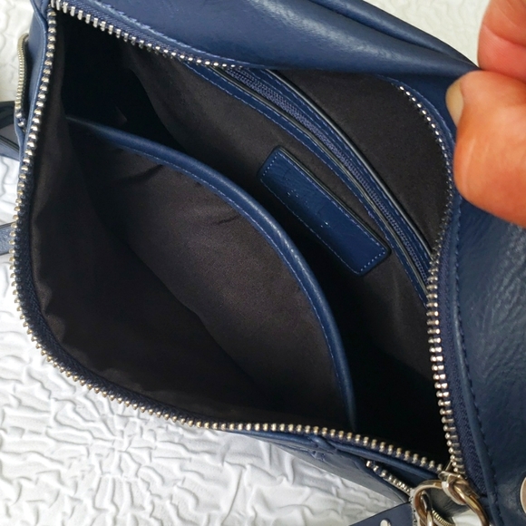 Nicole Miller Navy Faux Leather Crossbody Bag with adjustable strap. 11" x 8" - Picture 8 of 16